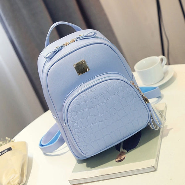 Backpack Girls backpack Solid backpacks female Zipper Women Fashion Stone Pattern Travel PU Satchel School Bags