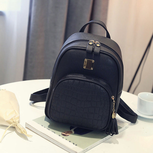 Backpack Girls backpack Solid backpacks female Zipper Women Fashion Stone Pattern Travel PU Satchel School Bags
