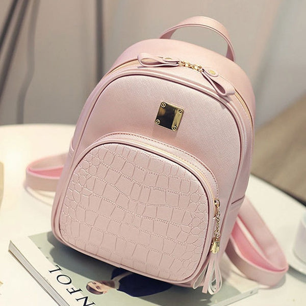 Backpack Girls backpack Solid backpacks female Zipper Women Fashion Stone Pattern Travel PU Satchel School Bags