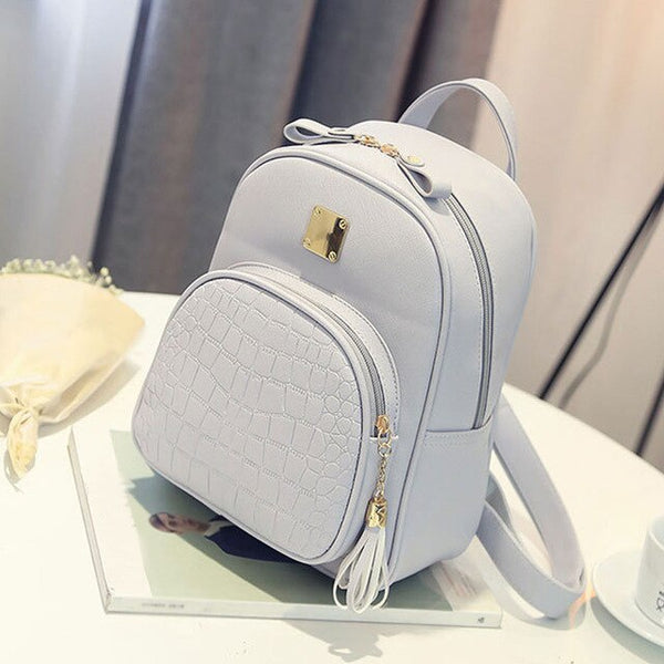 Backpack Girls backpack Solid backpacks female Zipper Women Fashion Stone Pattern Travel PU Satchel School Bags