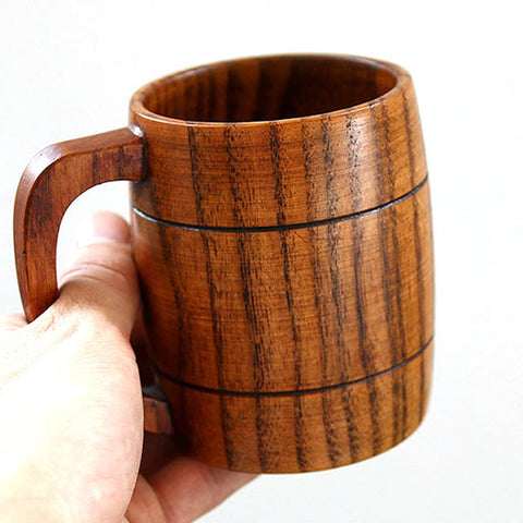 Handmade Solid Coffee Mug Hammered Pure Copper Moscow Mule Mugs with Brass Handle Large Capacity Wooden Cup