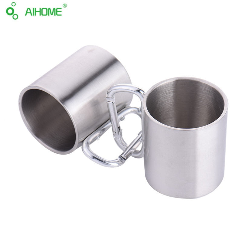 1 Piece 220ml Stainless Steel Camping Cup Traveling Outdoor Camping Hiking Mug Portable Cup Bottle With the Keyring